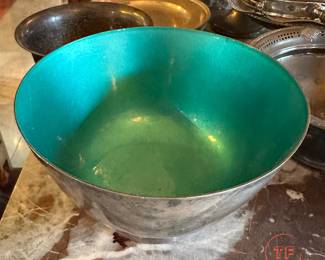 TOWLE Sterling Silver Bowl with Mint Green Enamel 