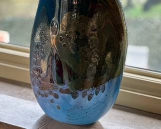 Hand Blown Art Glass Vessel (Sailing Ship) Vase 1995 by CHRIS HAWTHORNE