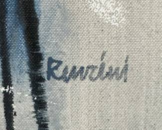 Signed Oil on Canvas MCM Style Harbor Scene