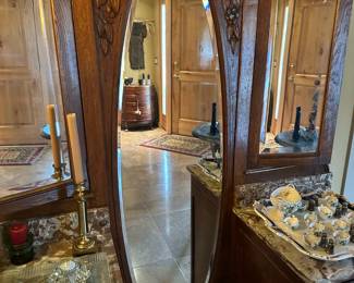 Antique Marble Top 3 Panel Lady's Dressing Vanity