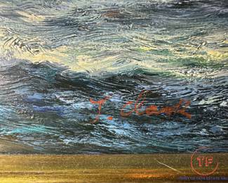 Original Oil on Canvas Naval Battle Signed J. CLARK