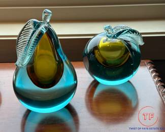 Vintage Alfredo Barbini MURANO Glass (Apple and Pear) Bookends