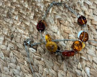 Multicolored Baltic Amber Sterling Silver Necklace and Bracelet Set
