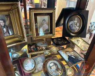 Large Antique Collection of Hand Painted Miniature Portraits (Most on Ivory)