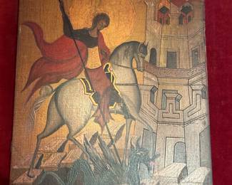 1800's Russian Orthodox St George Slaying Dragon Religious Byzantine Icon