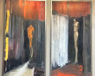 Original Oil on Canvas Diptych “Man in the Interior” and “Woman in the Interior” by WOJCIECH PAKOWSKI
