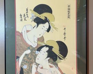 Courtesans of the Pleasure Quarters in Double Mirrors by Kitagawa Utamaro