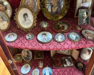 Large Antique Collection of Hand Painted Miniature Portraits (Most on Ivory)