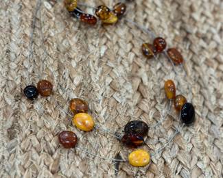Multicolored Baltic Amber Sterling Silver Necklace and Bracelet Set