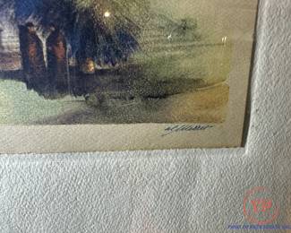 Hand Colored AL METTEL Etching of Mision Delores Cathedral