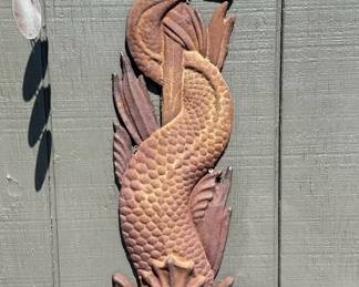 Fountain Chinese Dolphin Cast Iron Wall Plaque