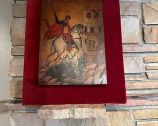 1800's Russian Orthodox St George Slaying Dragon Religious Byzantine Icon