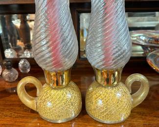Vintage MURANO Barovier & Toso Cordonato Oro Finger Lamps