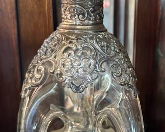 Antique Decanter with Sterling Silver Overlay