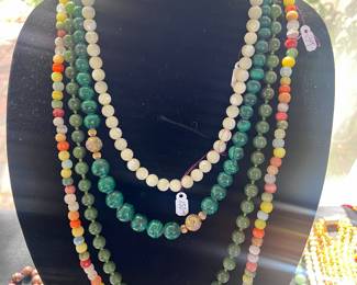 Vintage white opals, jade, malachite and candy quartz mix