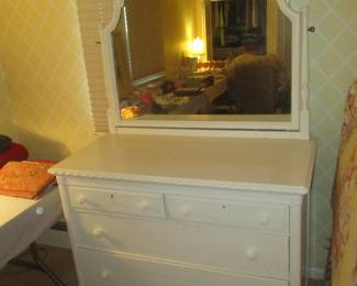 white painted dresser with mirror