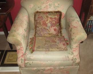 floral chair, one of two