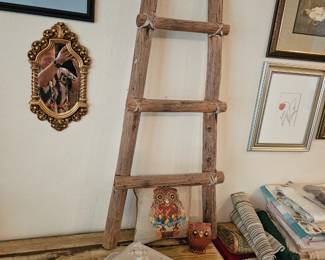 great short ladder to display textiles and quilts 