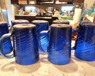 Cobalt glass, set of smaller jugs