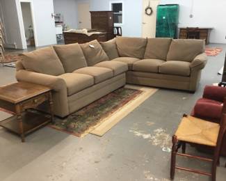 Basset sectional, side table, chairs and rugs 
