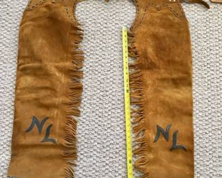 Chaps for teen or small adult. Heavy duty suede and zippers. 2 pairs available. 