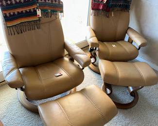 Stressless Leather Chairs w/Ottomans