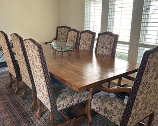 Large 8' Harvest Table - Extendable.  8 Upholstered Chairs