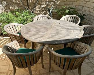 Solid Teak Round Patio Table w/6 chairs