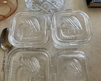 Set of 4 Lidded Glass Federal Containers with extra lids.  $25