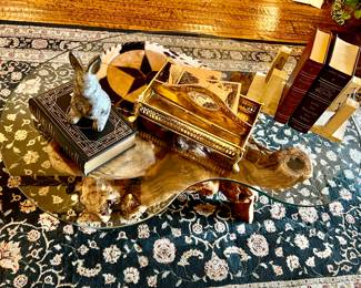 love this kidney wood and glass coffee table.