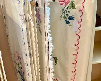 lots of vintage linens.  so pretty!