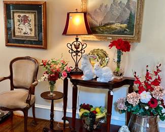 VINTAGE SWISS CHALET OIL PAINTING, FLORALS AND BUNNIES!