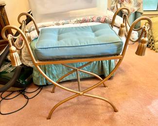 Vintage "1960's" Italian Hollywood Regency Gold Rope and Tassel Vanity Stool.