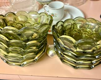1970's green glass bowls