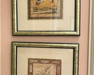 Framed Artwork Crane and Himalayan Blue Throated Bird.