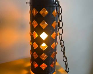Amber Glass and Metal Swag Lamp