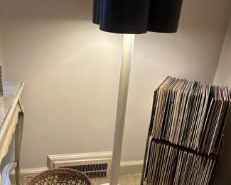 Neal Small for Nessen Floor Lamp, Vintage Record Cart, Wicker Basket