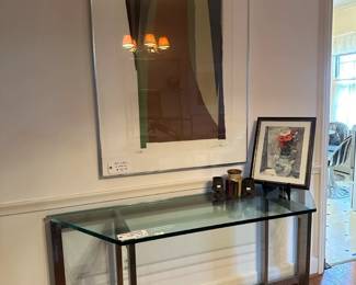 Larry Zox Lithograph, MCM Console Table, Milo Baughman Console Table