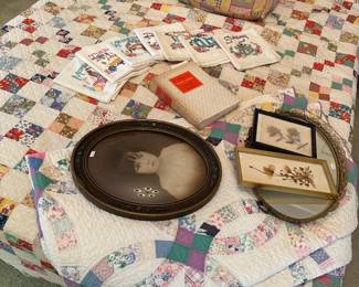 Quilts, Framed Pressed Flowers, Mirrored Tray, Vintage Frame
