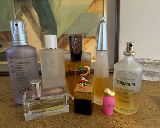 Prada perfume, encore Alfred sung perfume, issey miyake perfume, Niki de Saint Phalle snake design perfume bottle