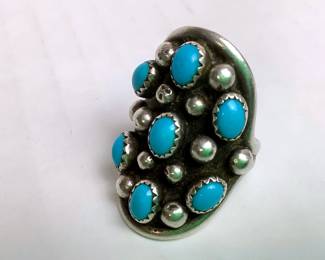 HAYE225 Fritz Casuse Sleeping Beauty Turquoise Cluster Sterling Silver Ring