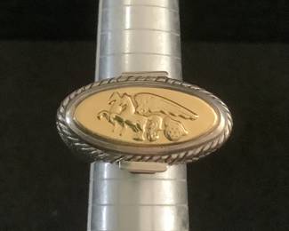 HAYE232 Signed Fili Menegatti Sterling, 18k and Garnet Ring