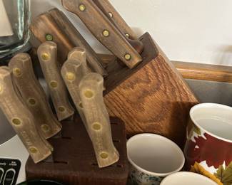 Knife sets with blocks, coffee mugs