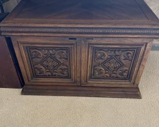 Vintage square end table with cabinet