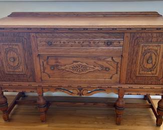 Amazing antique carved wood refinished oak sideboard buffet