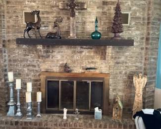 Wooden Deer, Wooden Cross, Antique Glass all the decor you could want