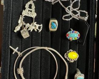 Silver James Avery, Pandora bracelet, misc rings.