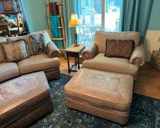 Oversized Chair and Ottoman.  Tweed & leather.