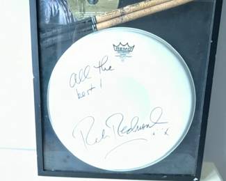 Jason Aldean's drummer signed drum head and sticks