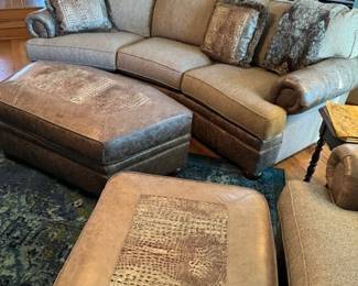 Matching full size couch, pillows, and ottoman matching.  Tweed and leather.